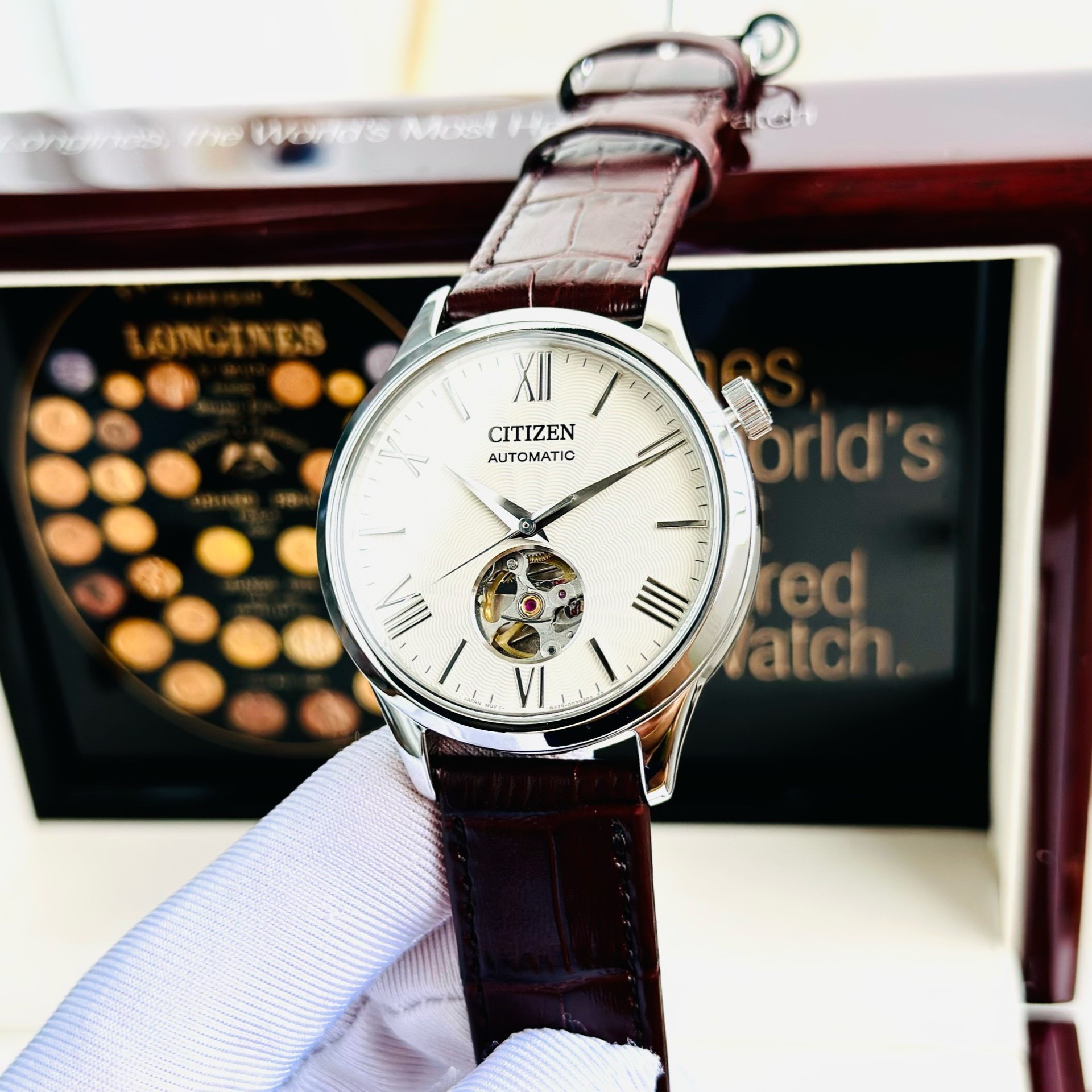 CITIZEN SUNSHINE AND LUNA OPEN HEART AUTOMATIC CHAMPAGNE NH9130-17A