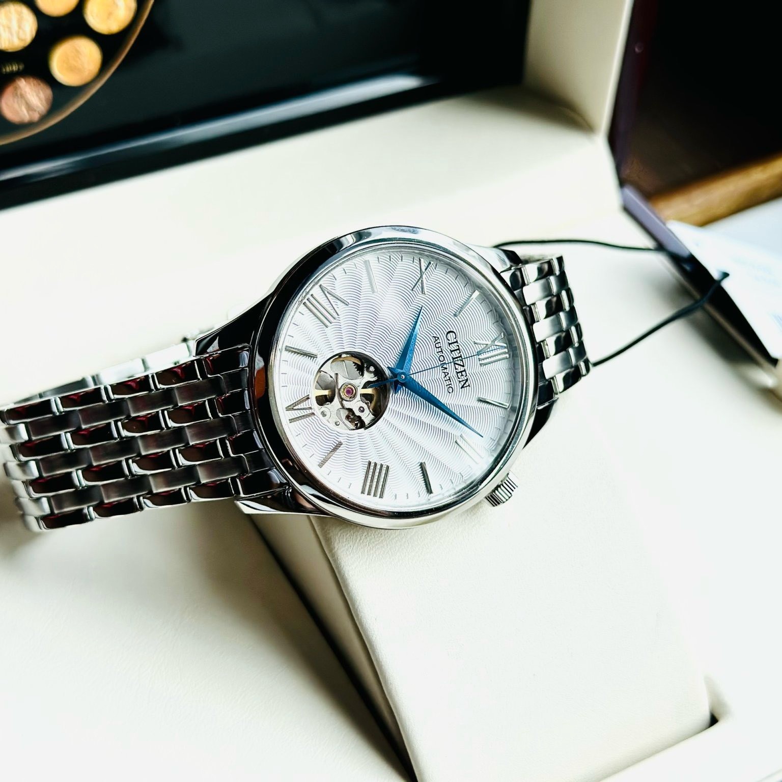 CITIZEN SUNSHINE AND LUNA OPEN HEART AUTOMATIC WHITE NH9130-84A