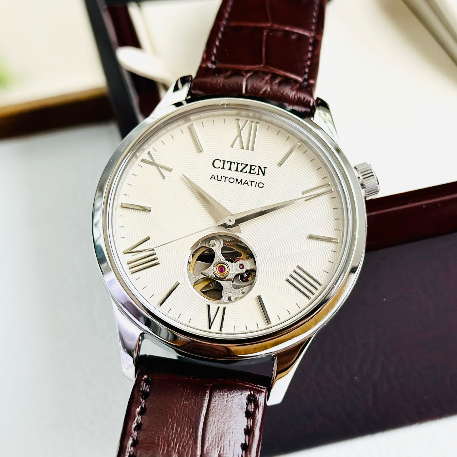 CITIZEN SUNSHINE AND LUNA OPEN HEART AUTOMATIC CHAMPAGNE NH9130-17A