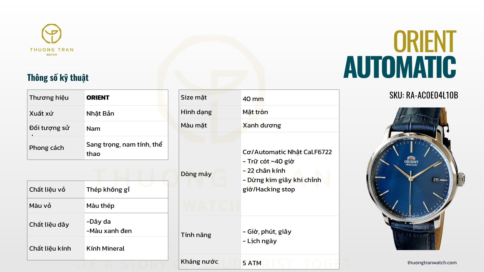 ĐỒNG HỒ NAM ORIENT AUTOMATIC RA-AC0E04L10B