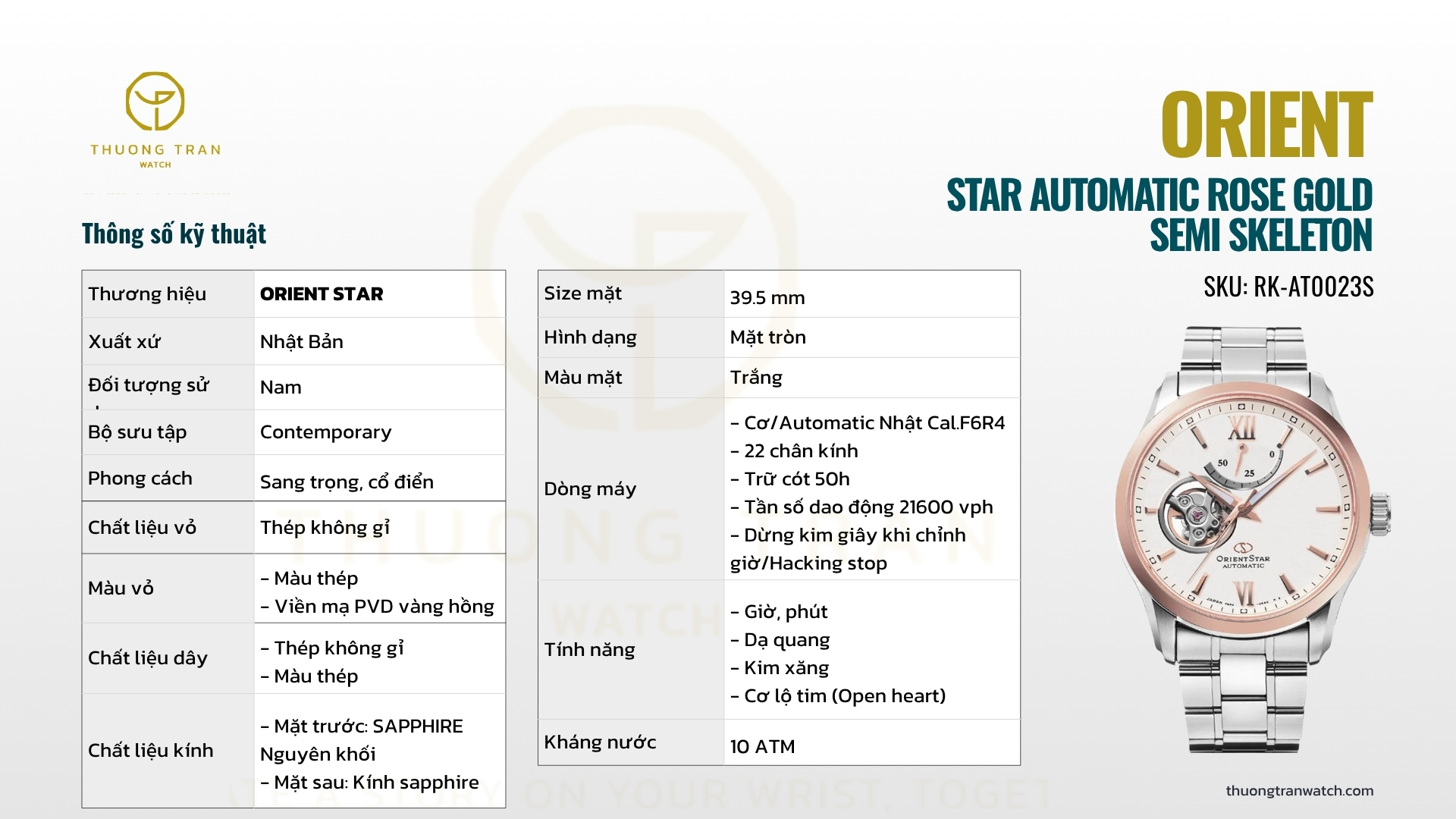 ĐỒNG HỒ NAM ORIENT STAR AUTOMATIC ROSE GOLD SEMI SKELETON RK-AT0023S ( RKAT0023S ) ( AT0023S )