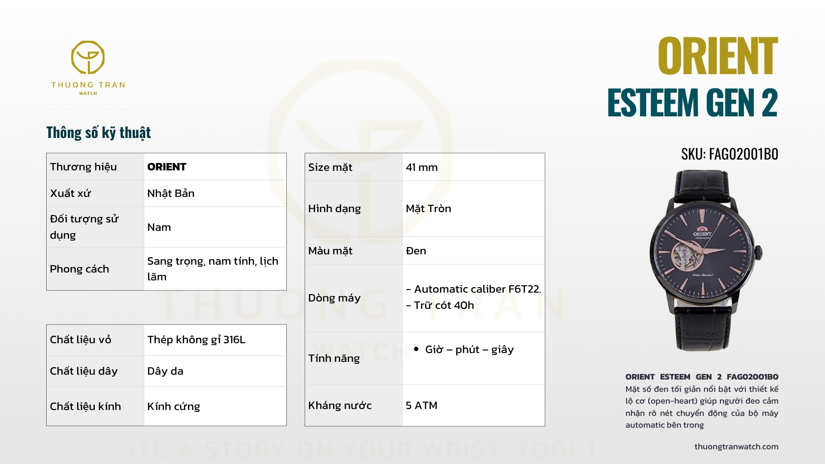 ĐỒNG HỒ NAM ORIENT ESTEEM GEN 2 FAG02001B0 (TAG02001B0 )
