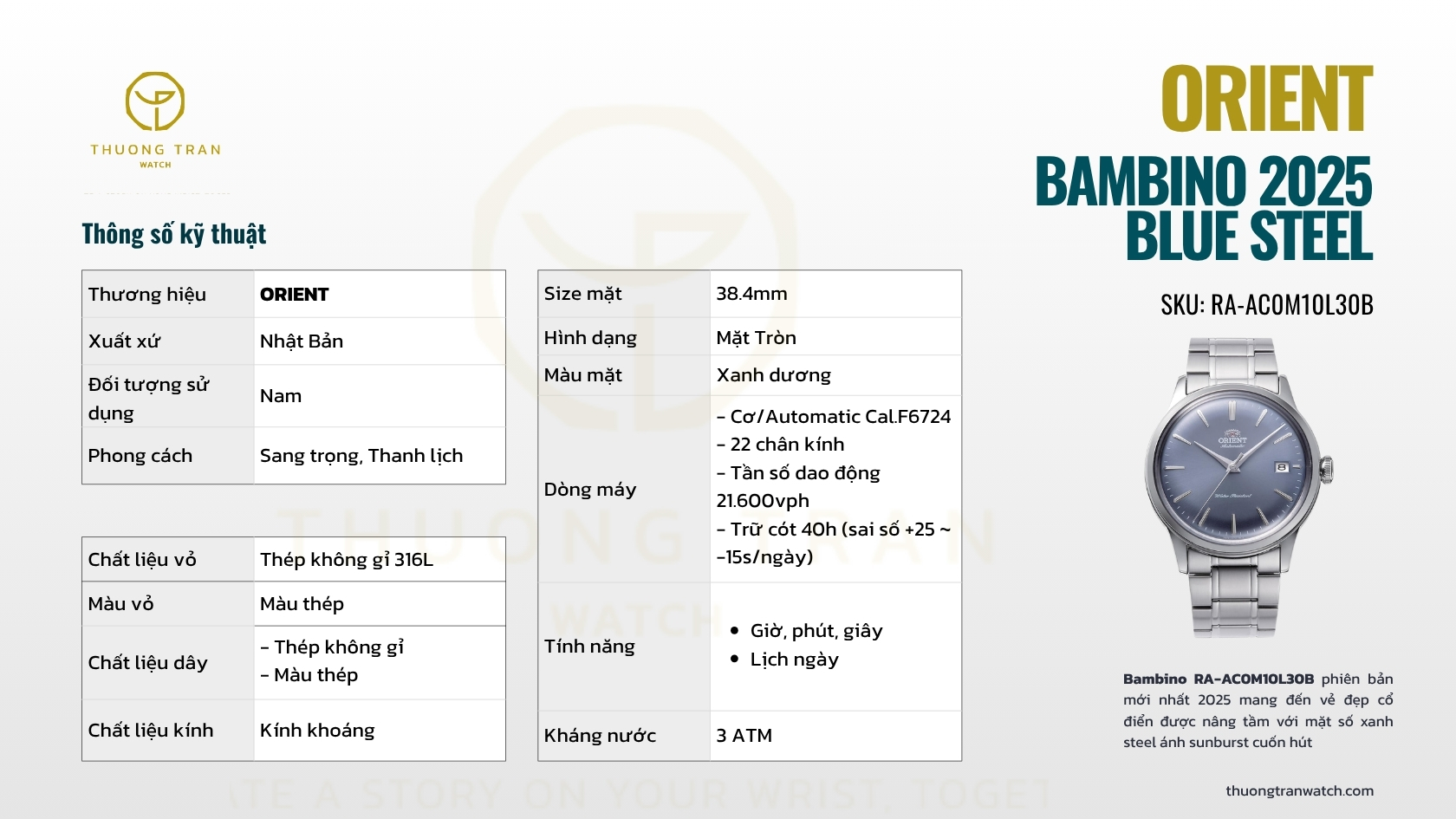 ĐỒNG HỒ NAM ORIENT BAMBINO 2025 BLUE STEEL RA-AC0M10L30B