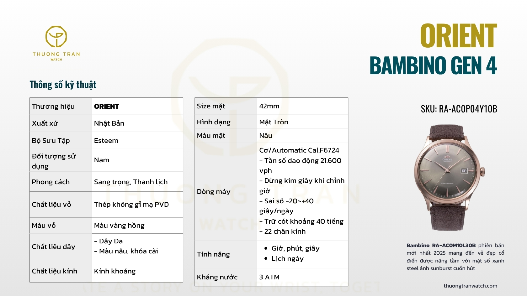 ĐỒNG HỒ NAM ORIENT BAMBINO GEN 4 RA-AC0P04Y10B