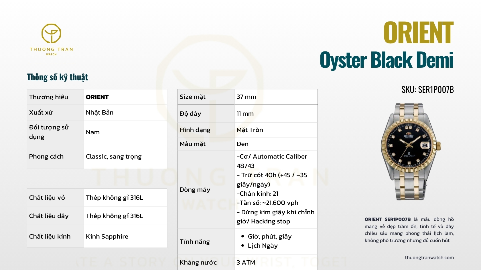 Đồng Hồ Nam Orient Oyster Black Demi SER1P007B