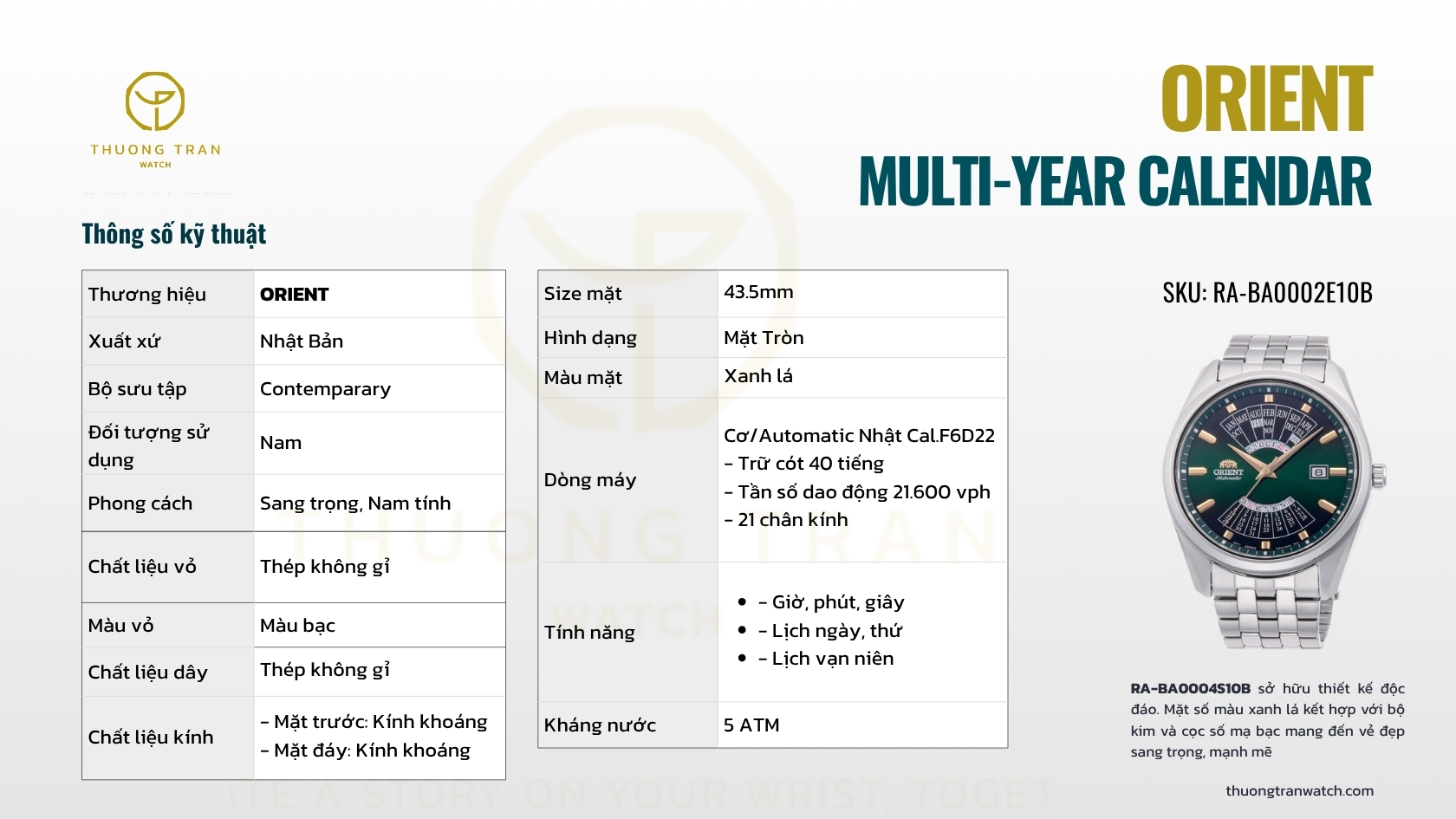 ĐỒNG HỒ NAM ORIENT MULTI-YEAR CALENDAR RA-BA0002E10B