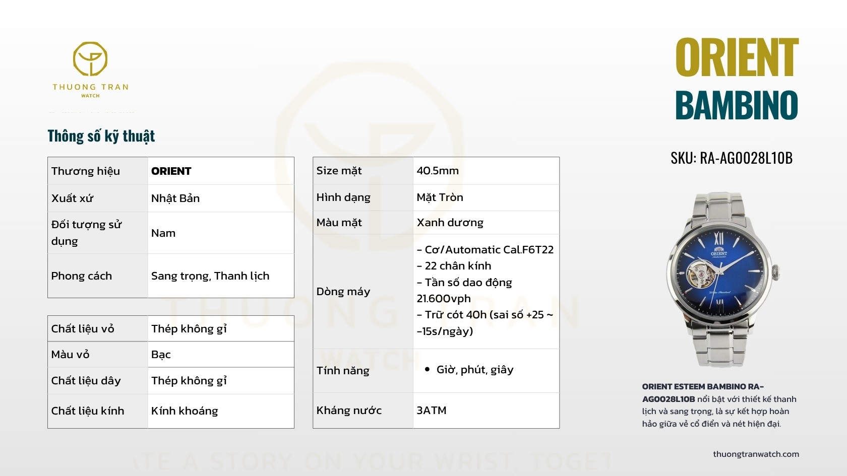 ĐỒNG HỒ NAM ORIENT  BAMBINO RA-AG0028L10B