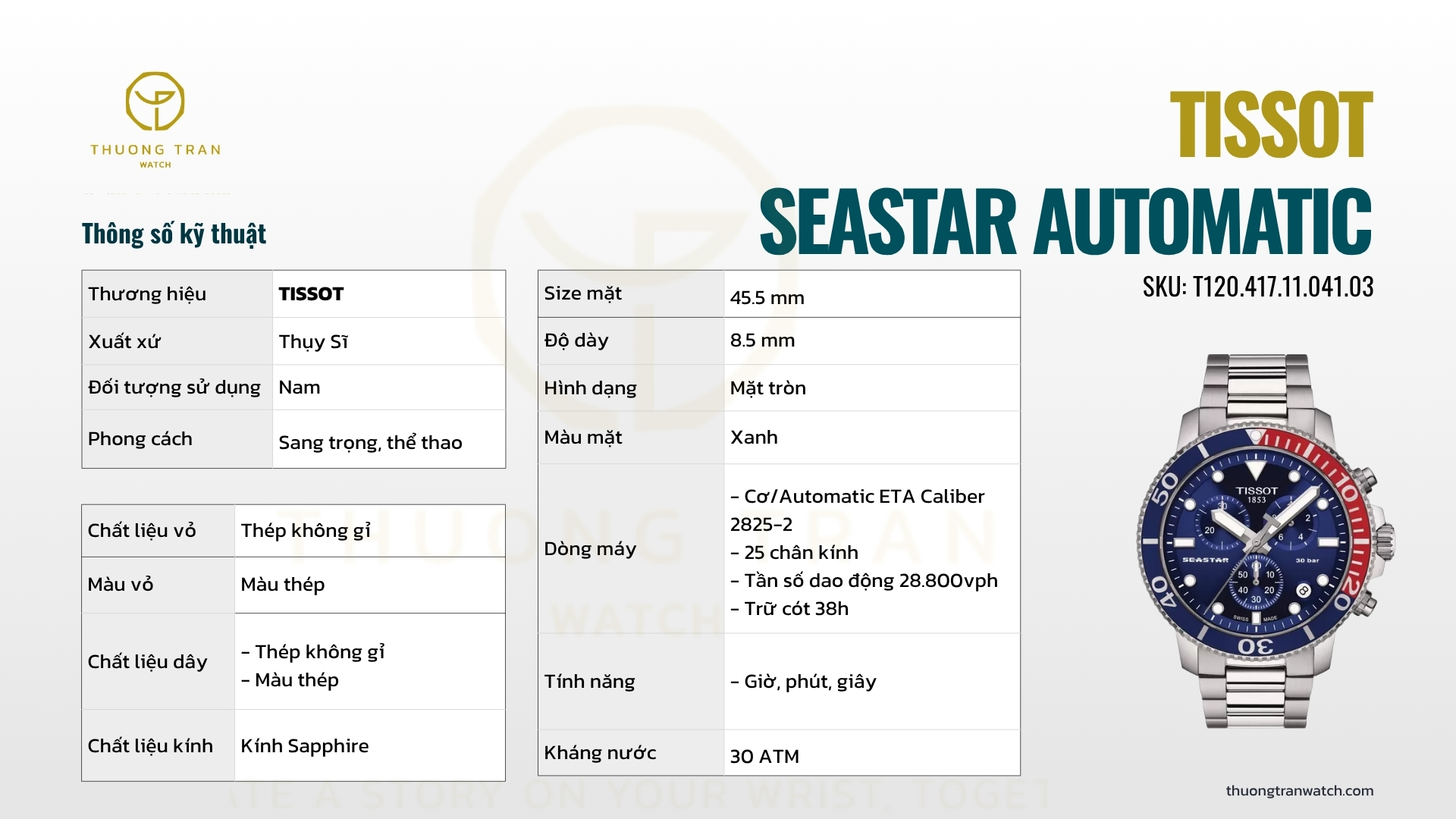 ĐỒNG HỒ NAM TISSOT SEASTAR AUTOMATIC T120.417.11.041.03