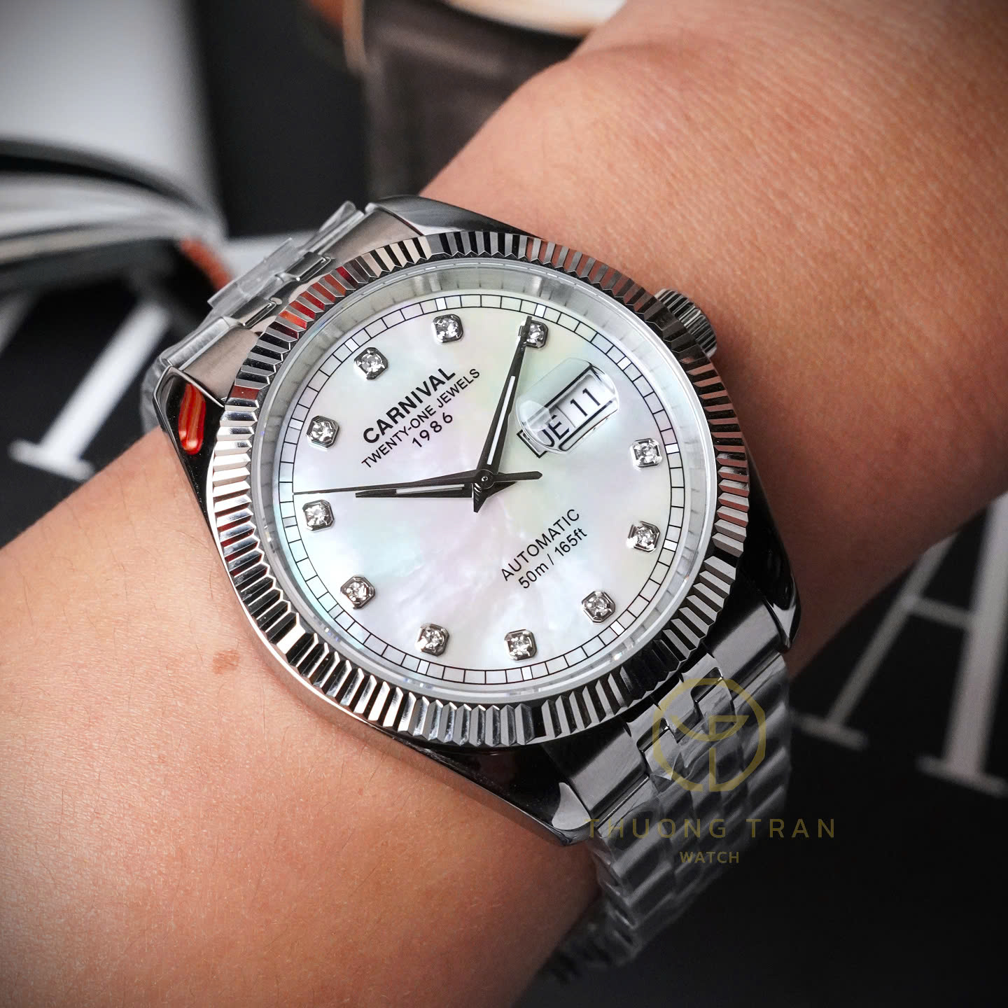 ĐỒNG HỒ NAM XÀ CỪ CARNIVAL AUTOMAITC 8131G-VT-MOP (XÀ CỪ TRẮNG)