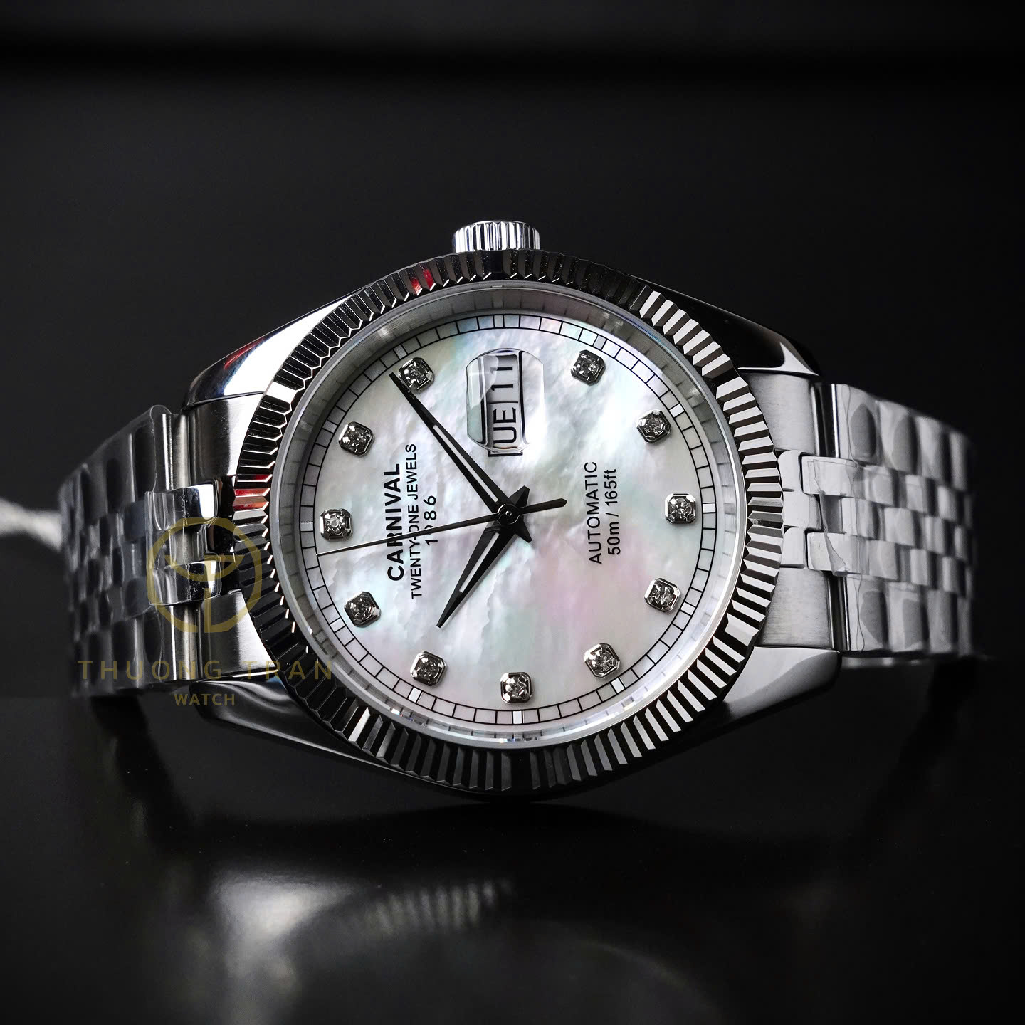 ĐỒNG HỒ NAM XÀ CỪ CARNIVAL AUTOMAITC 8131G-VT-MOP (XÀ CỪ TRẮNG)