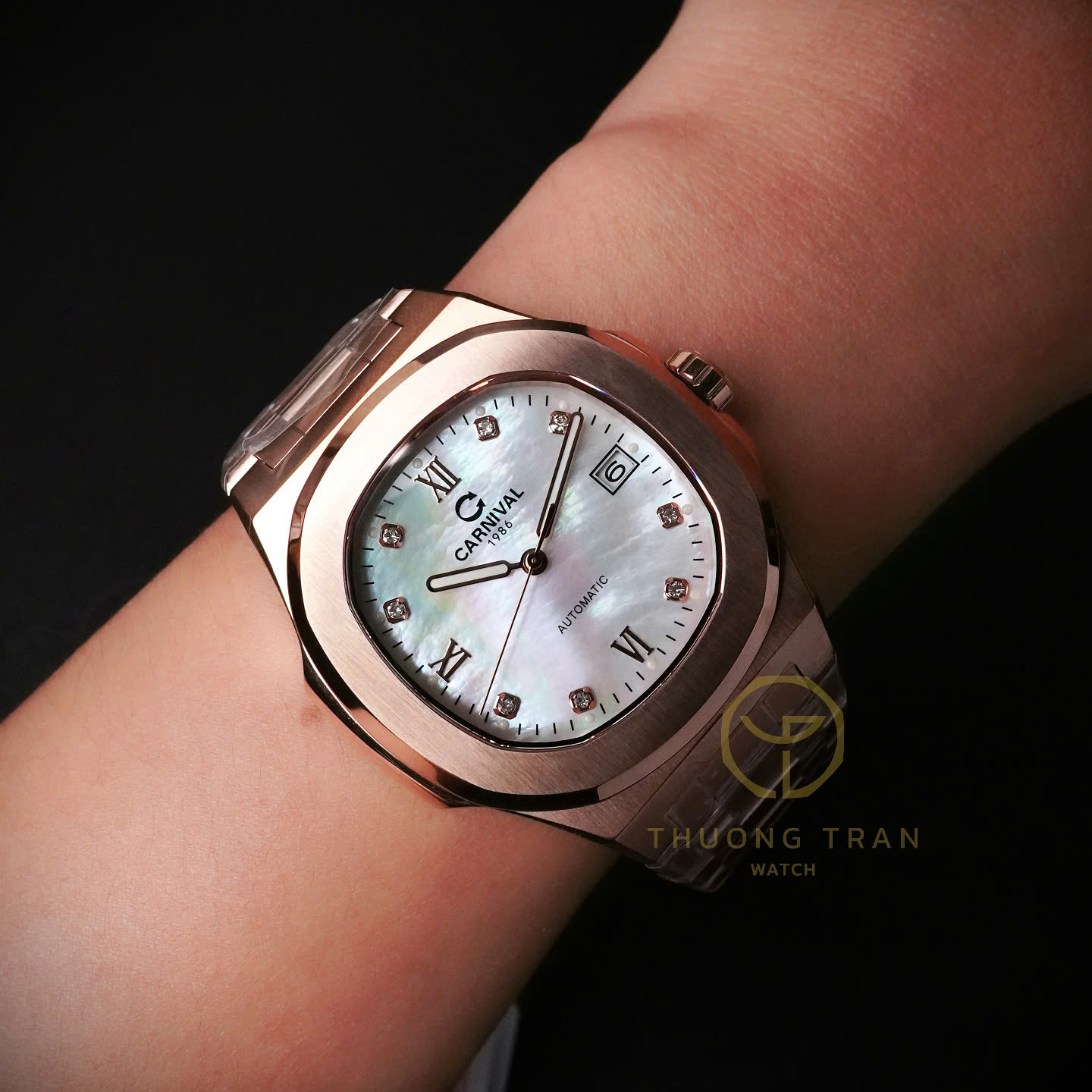 ĐỒNG HỒ NAM XÀ CỪ CARNIVAL AUTOMAITC 8160G-VH-MOP (XÀ CỪ TRẮNG)