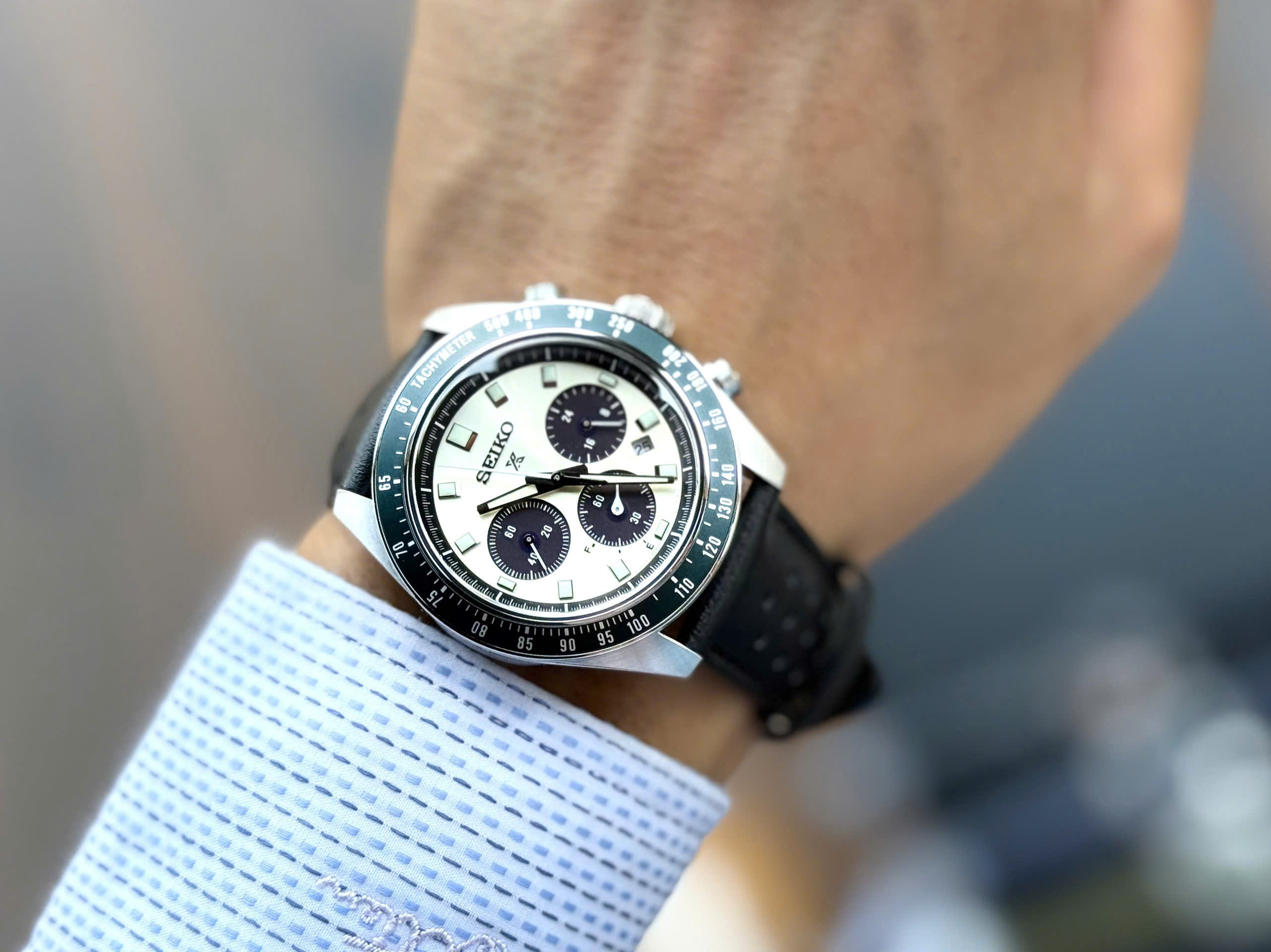 ĐỒNG HỒ NAM SEIKO PROSPEX SPEEDTIMER CHRONOGRAPH IVORY GREEN QUARTZ SSC943P1