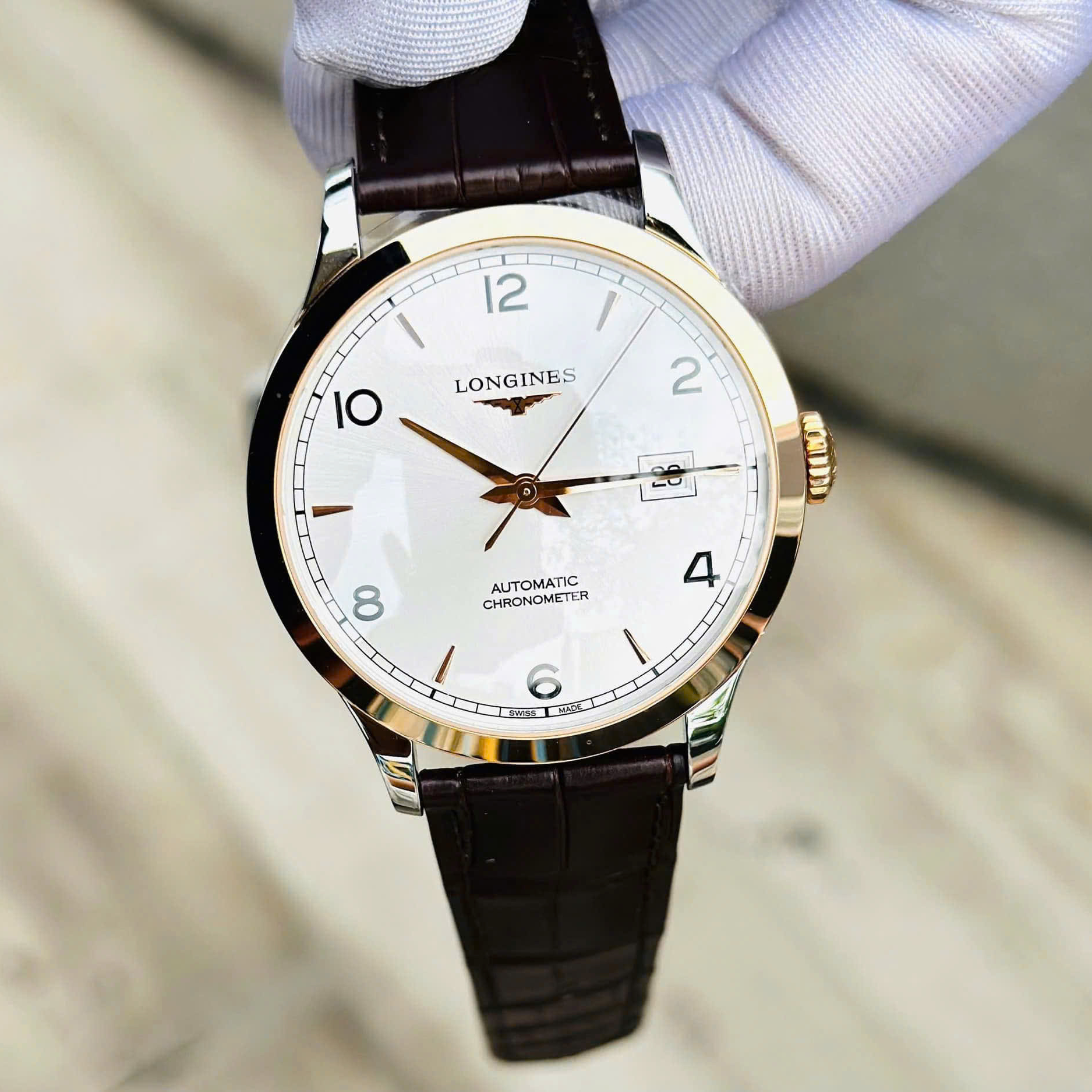 ĐỒNG HỒ NAM LONGINES RECORD COLLECTION DEMI 18K: L2.821.5.76.2