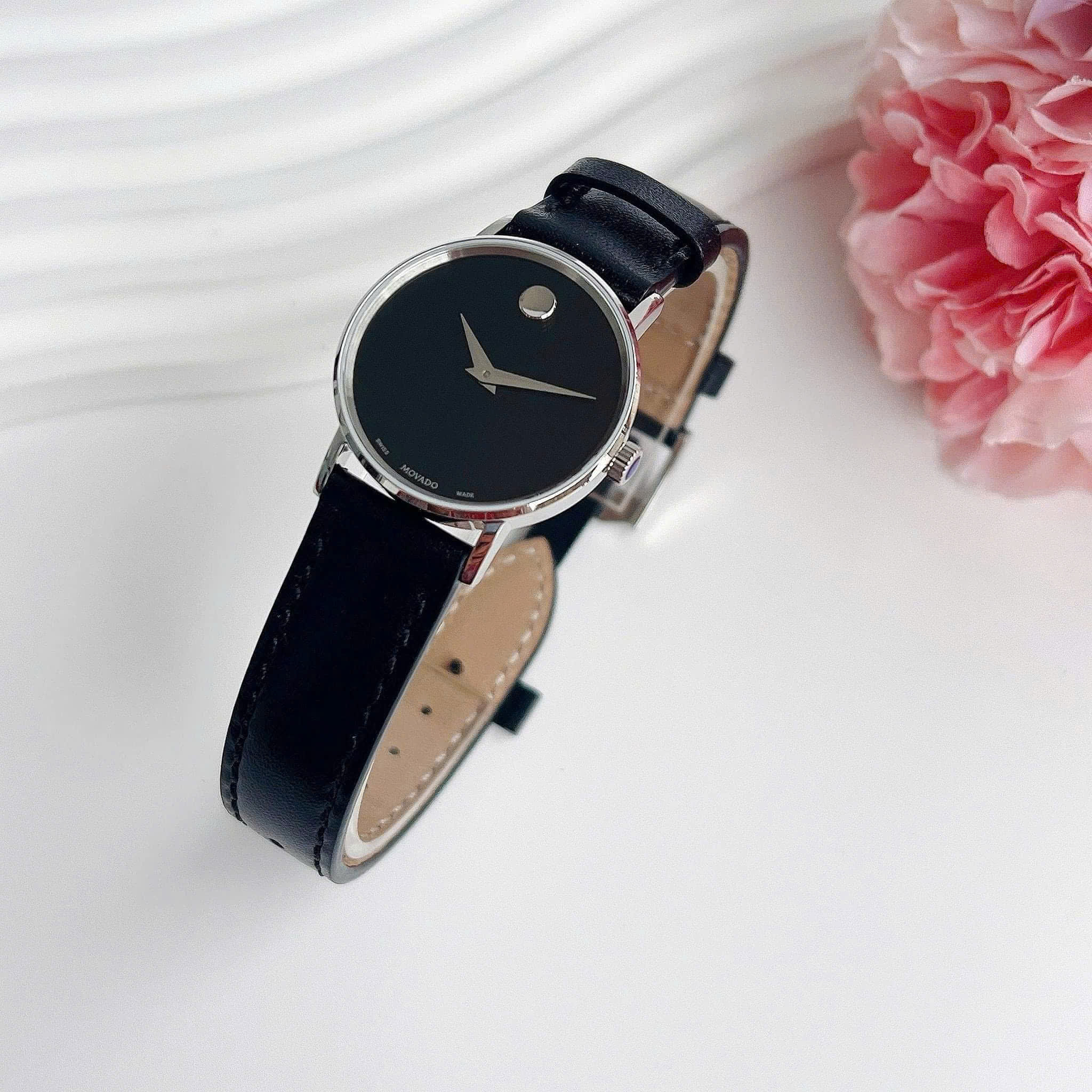 ĐỒNG HỒ NỮ MOVADO CLASSIC MUSEUM QUARTZ BLACK DIAL WATCH 0607317