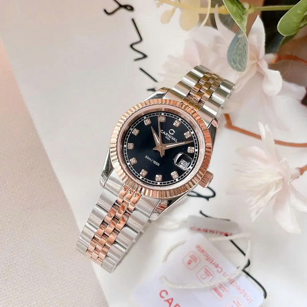 ĐỒNG HỒ NỮ CARNIVAL QUARTZ ĐEN 8131L-CH-D
