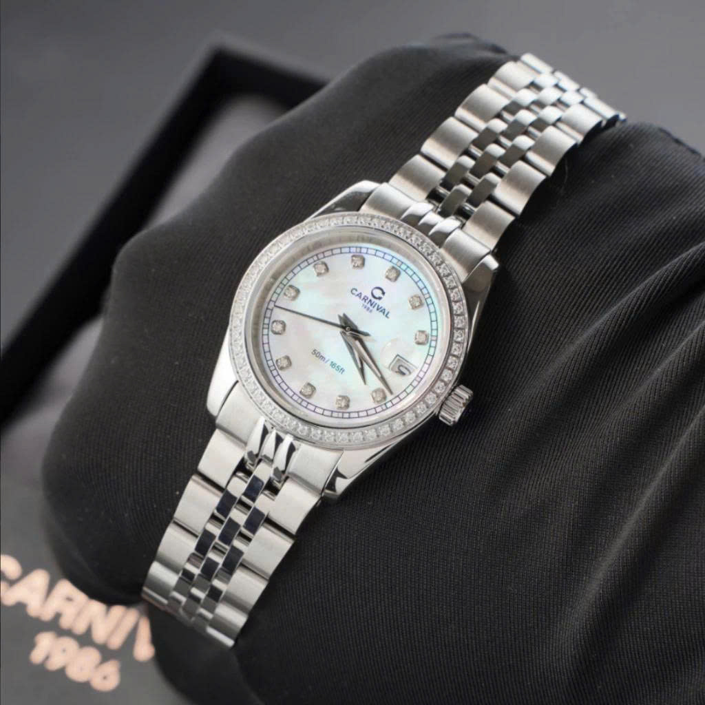 ĐỒNG HỒ NỮ CARNIVAL QUARTZ XÀ CỪ TRẮNG 8131L2-VT-TK