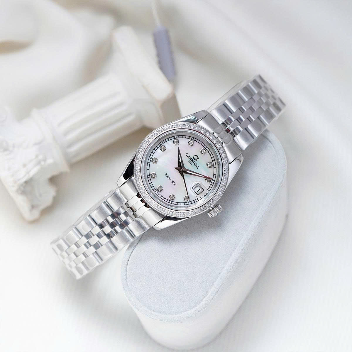 ĐỒNG HỒ NỮ CARNIVAL QUARTZ XÀ CỪ TRẮNG 8131L2-VT-TK
