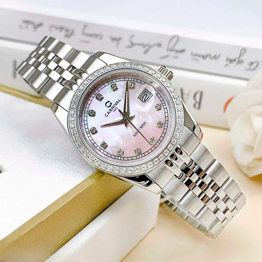 ĐỒNG HỒ NỮ CARNIVAL QUARTZ XÀ CỪ HỒNG 8131L2-VT-HK