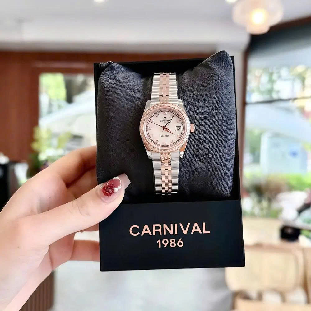 ĐỒNG HỒ NỮ CARNIVAL QUARTZ XÀ CỪ TRẮNG 8131L2-CH-TK