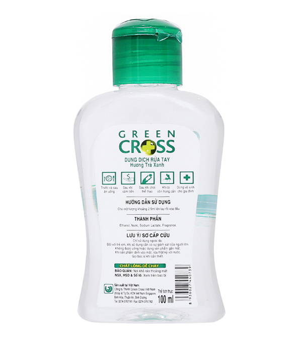 Nước rửa tay Green Cross hương trà xanh kháng khuẩn chai 100ml