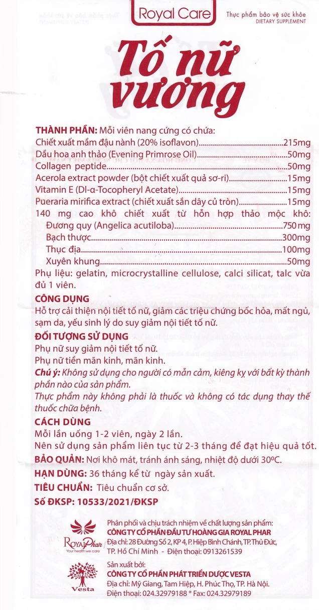 Viên uống Tố Nữ Vương Royal Care hỗ trợ cải thiện nội tiết tố nữ (30 viên)