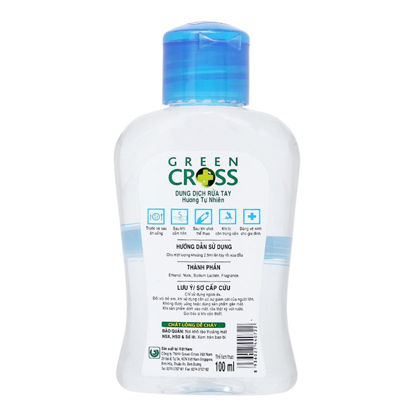 Dung dịch rửa tay Green Cross hương tự nhiên kháng khuẩn chai 100ml