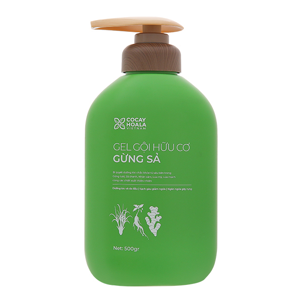 Gel gội hữu cơ Gừng Sả Cocay Hoala ngăn dầu, dưỡng ẩm chai 500g