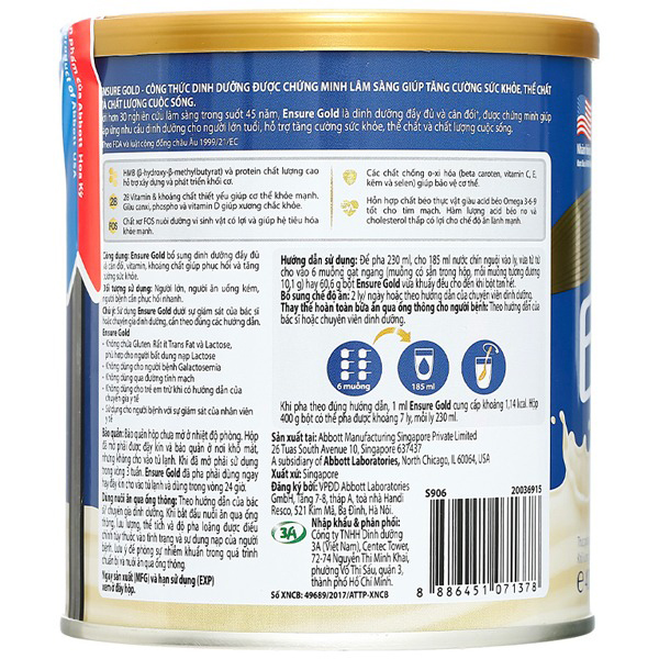 Sữa bột Ensure Gold bổ sung dinh dưỡng, tăng cường sức khỏe hương vani lon 400g