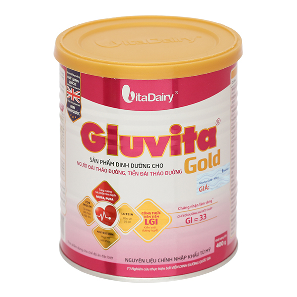 Sữa bột Gluvita Gold bổ sung dinh dưỡng cho người đái tháo đường lon 400g
