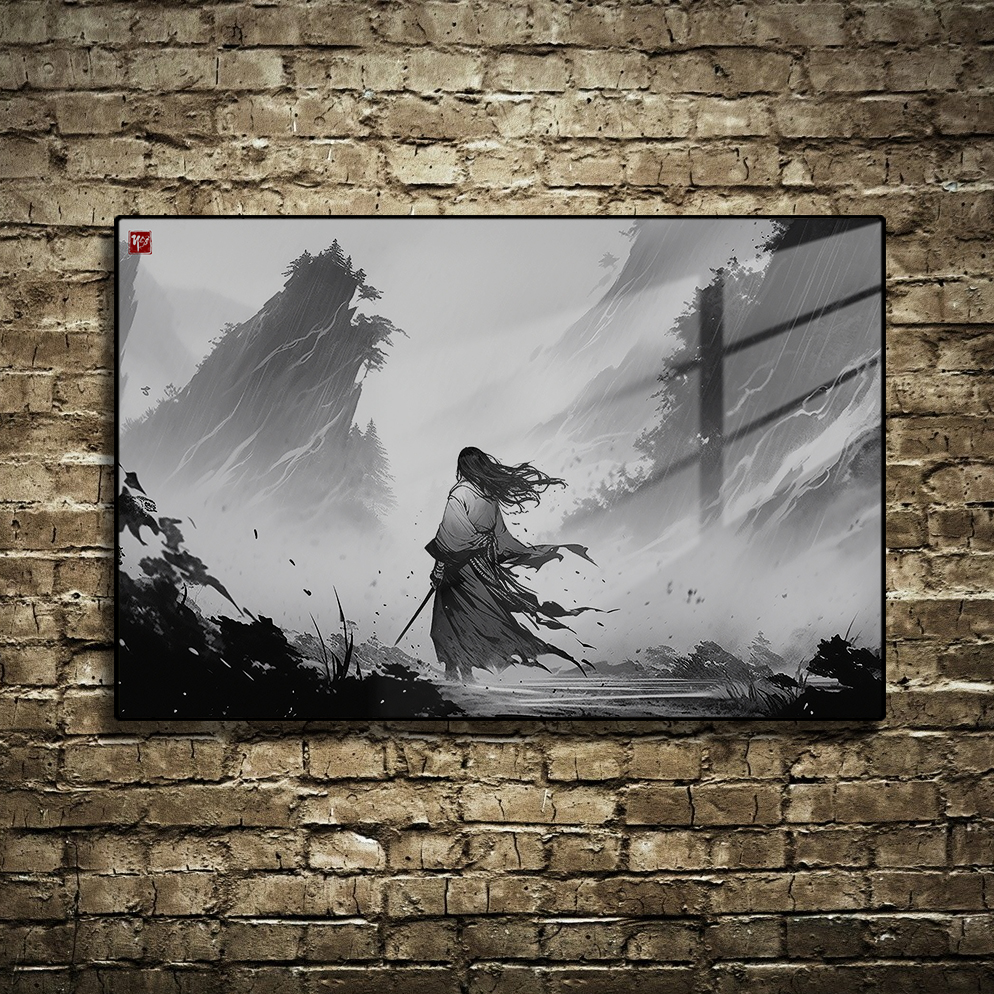 Tranh Tráng Gương Thuỷ Mặc ĐƠN THƯƠNG ĐỘC MÃ cao cấp - Kích thước 40x60cm