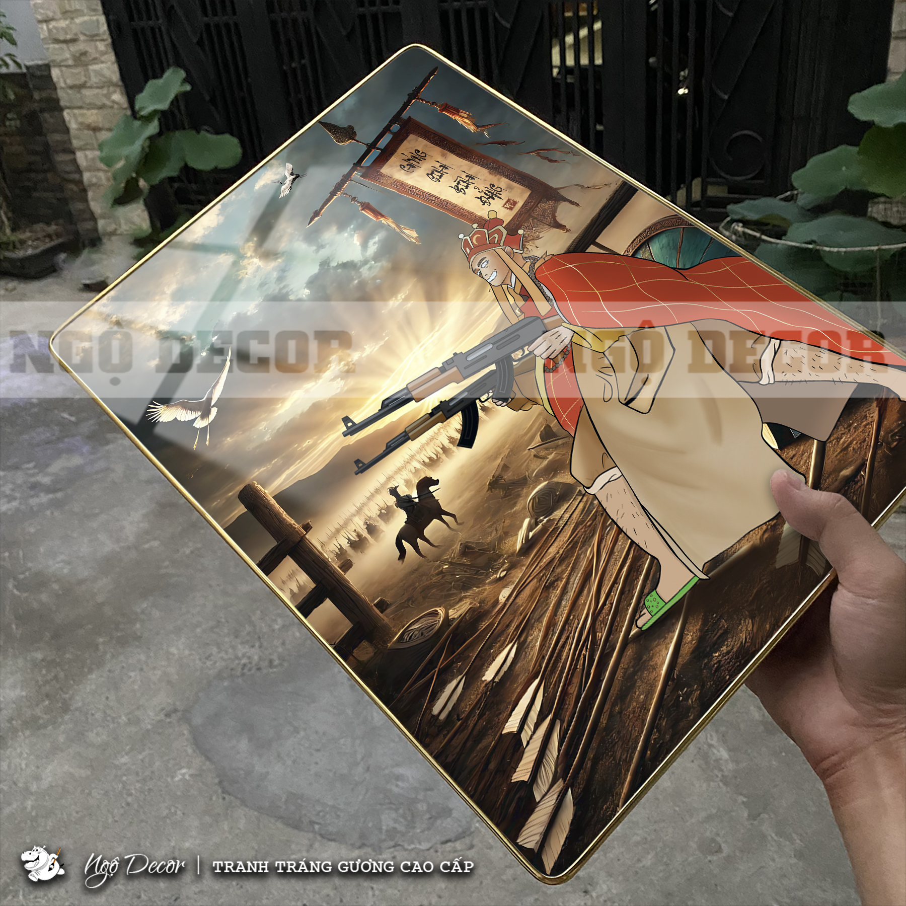 Tranh Gỗ tráng gương ĐƯỜNG TĂNG - CHÚNG SINH BÌNH ĐẲNG hài hước, Treo tường, để bàn, khung bo viền, Nhiều size