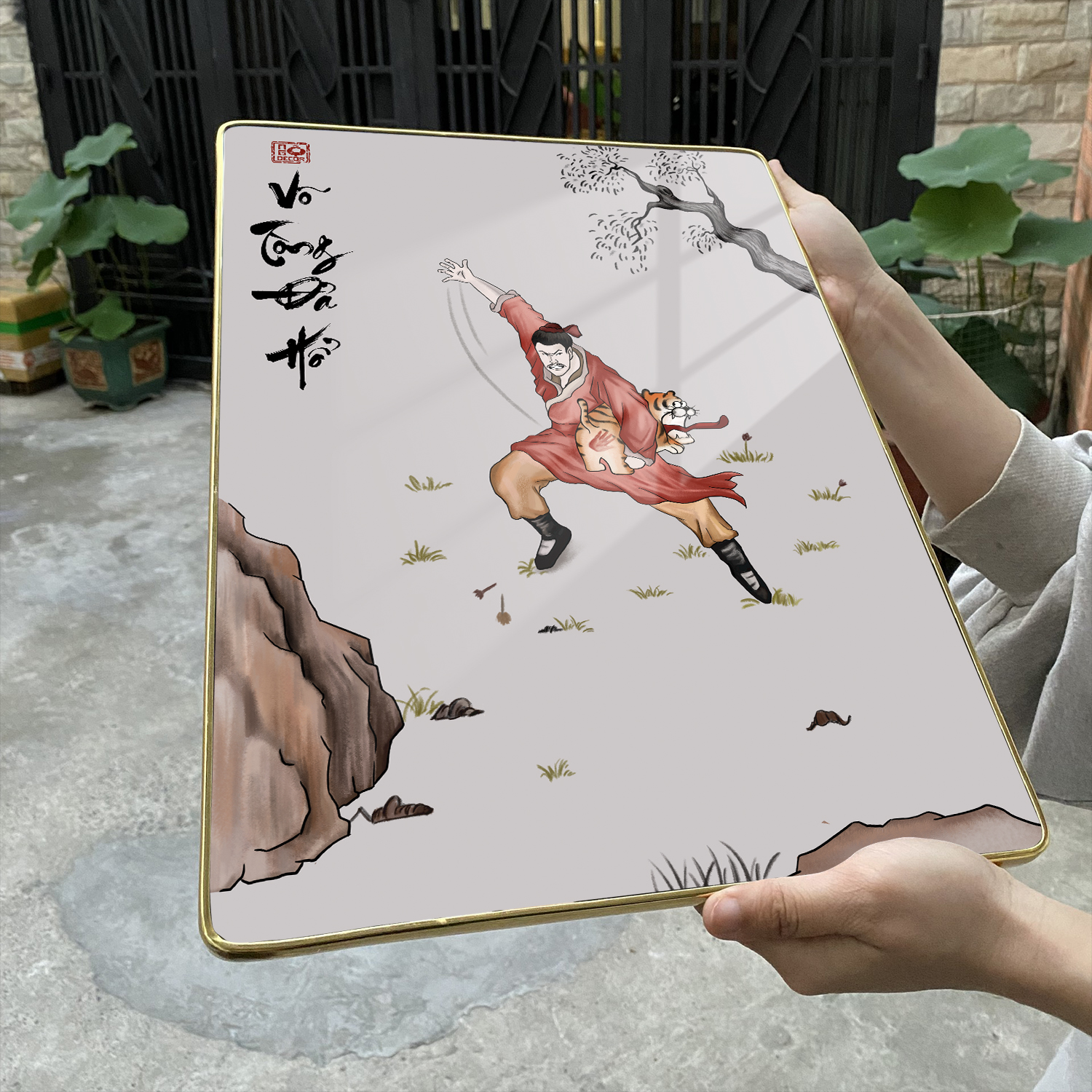 Tranh Tráng Gương VÕ TÒNG ĐẢ HỔ chế hài hước CAO CẤP (Mẫu 1)