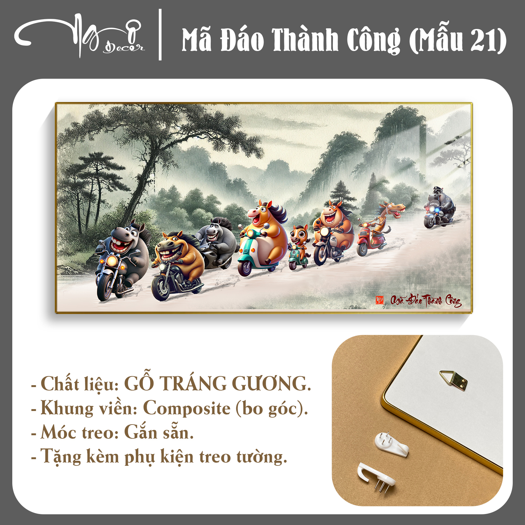 Tranh Tráng Gương MÃ ĐÁO THÀNH CÔNG - MÃI DELL THÀNH CÔNG - KHÁ MÃ chế hài hước CAO CẤP - MẪU 2ă