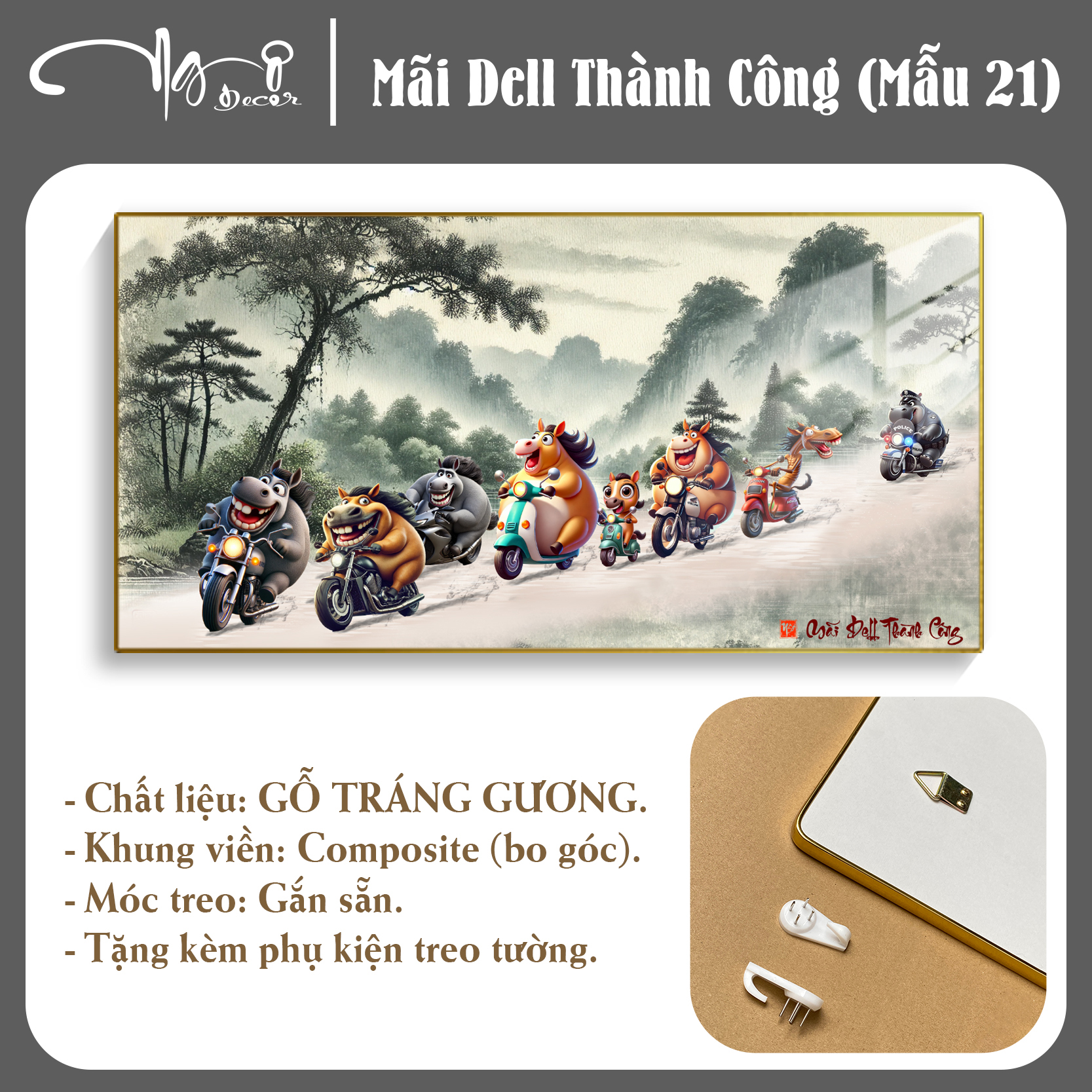 Tranh Tráng Gương MÃ ĐÁO THÀNH CÔNG - MÃI DELL THÀNH CÔNG - KHÁ MÃ chế hài hước CAO CẤP - MẪU 2ă