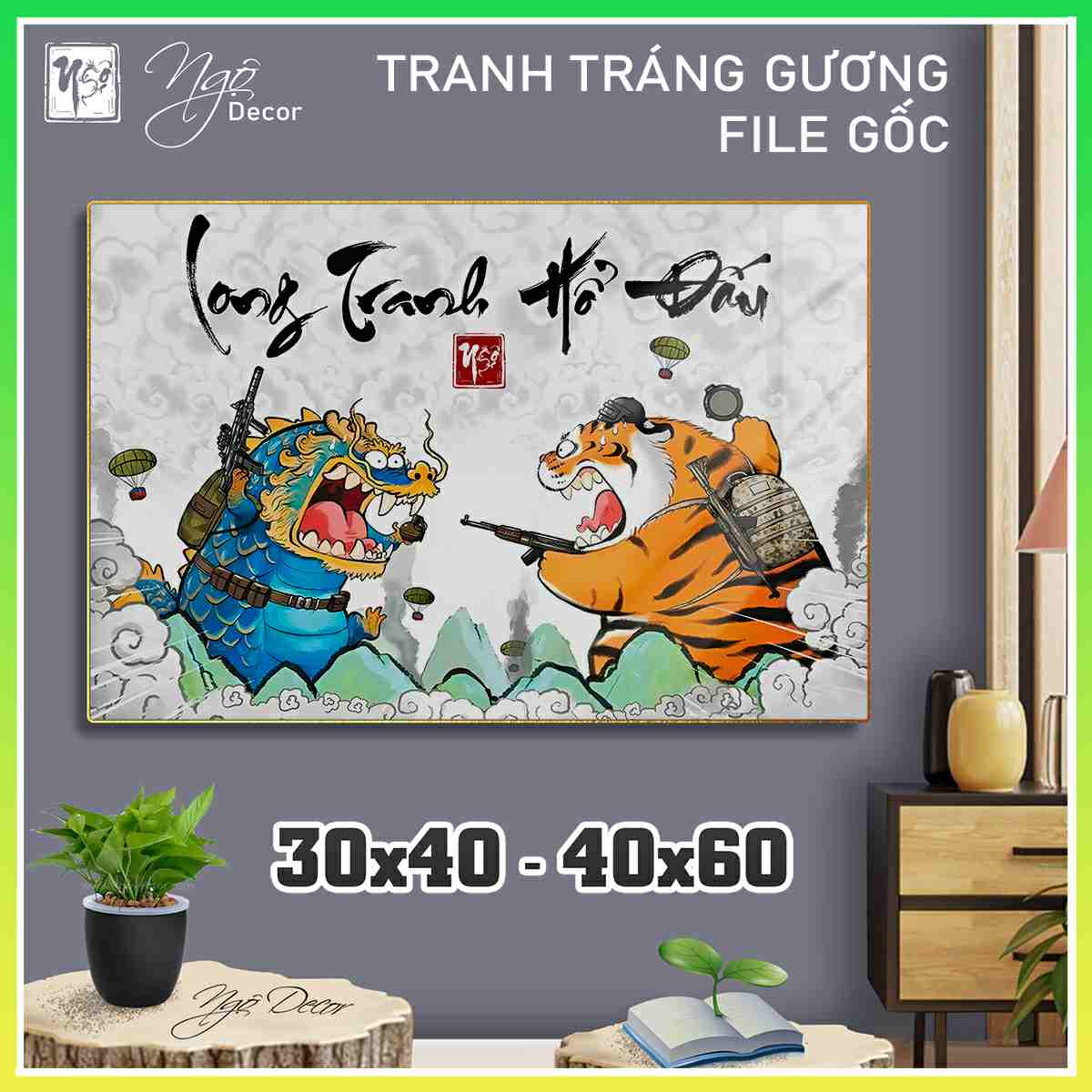 Tranh Tráng Gương LONG TRANH HỔ ĐẤU chế hài hước CAO CẤP - MẪU 2