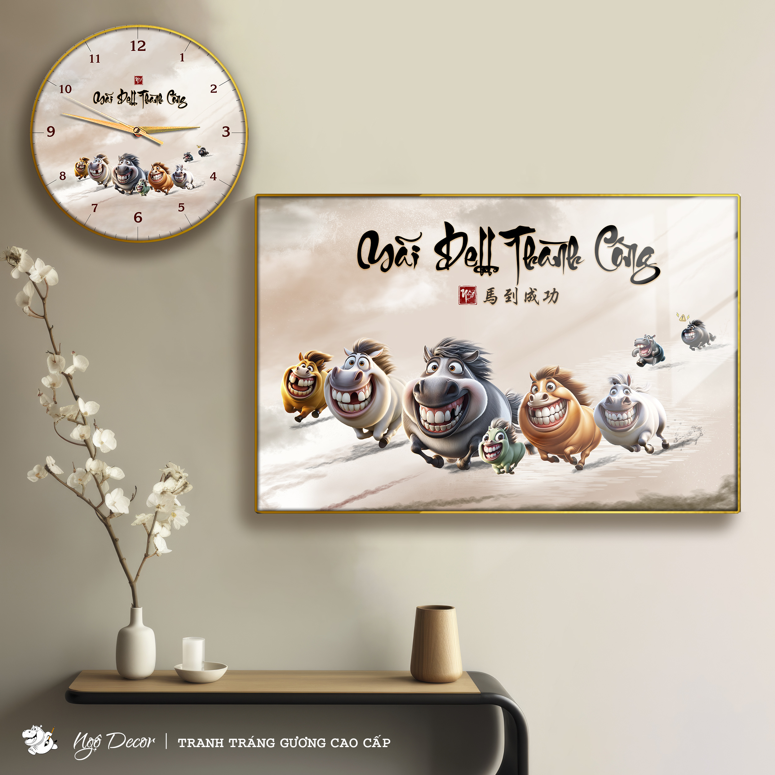 Tranh Tráng Gương MÃ ĐÁO THÀNH CÔNG - MÃI DELL THÀNH CÔNG - KHÁ MÃ chế hài hước CAO CẤP - MẪU 4