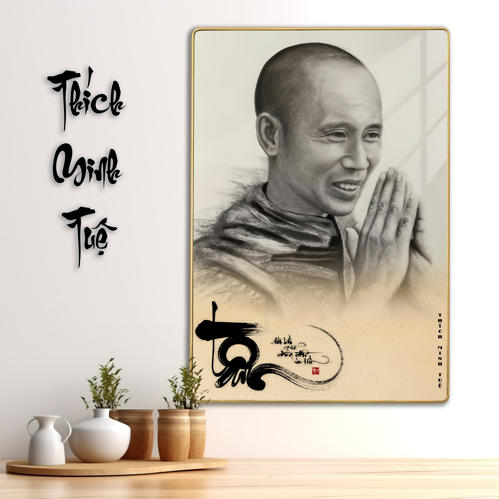 Tranh Tráng Gương SƯ THẦY THÍCH MINH TUỆ bo viền CAO CẤP
