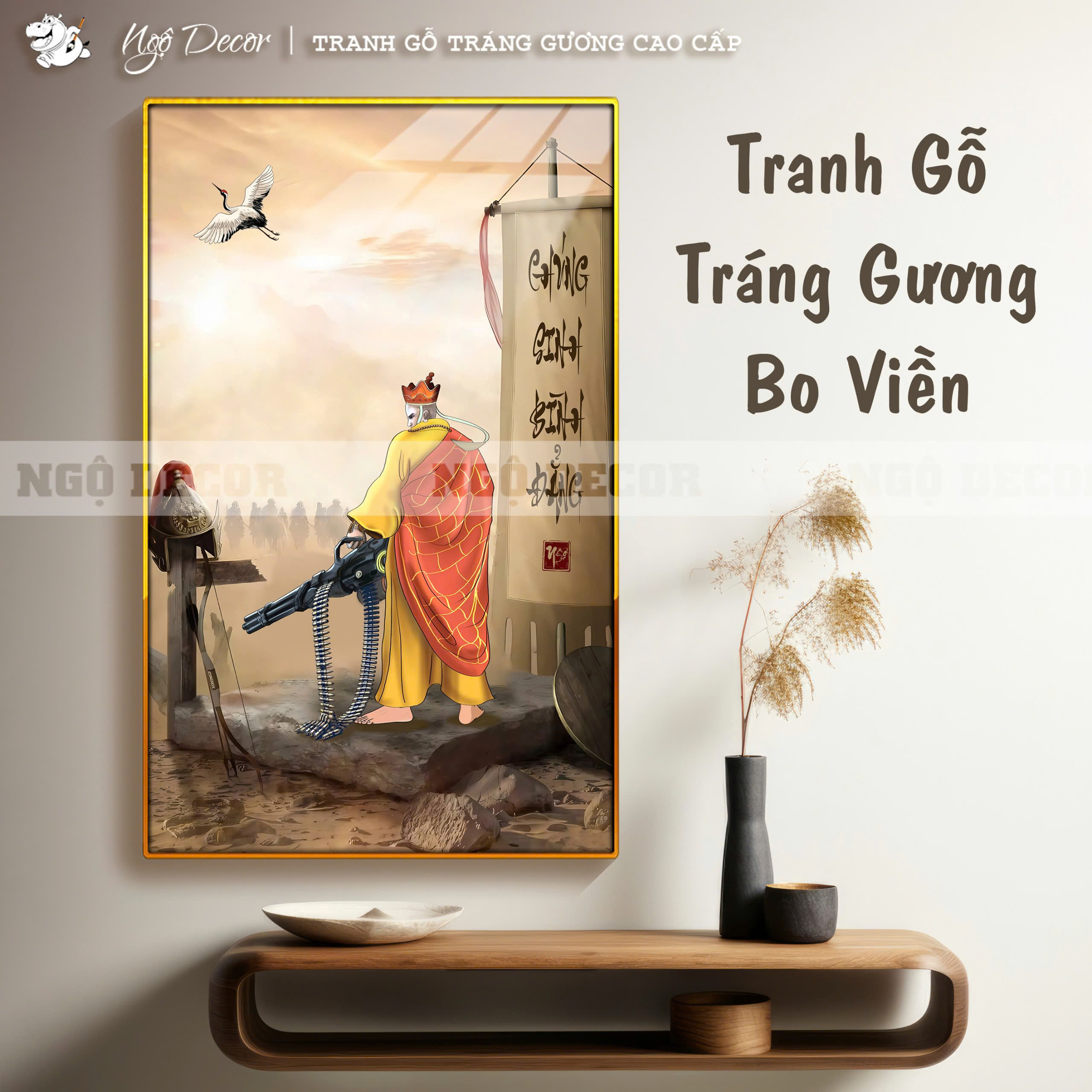 Tranh Gỗ tráng gương ĐƯỜNG TĂNG - CHÚNG SINH BÌNH ĐẲNG hài hước, Treo tường, để bàn, khung bo viền, Nhiều size