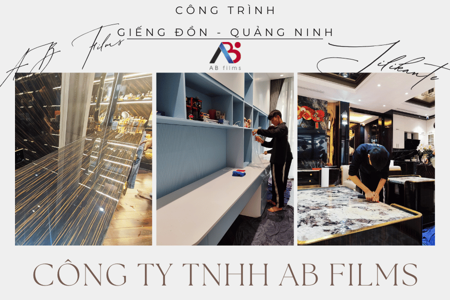 Công trình Giếng Đồn - Quảng Ninh, dán phim bảo vệ mặt bàn đá.