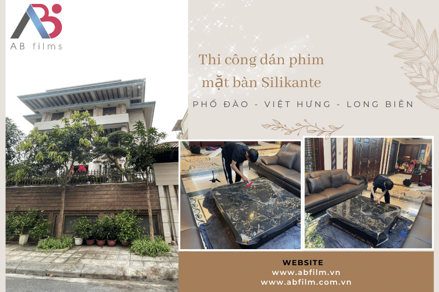 Thi công dán phim bảo vệ mặt bàn đá tại Việt Hưng, Long Biên