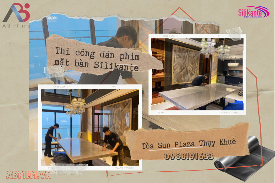 Thi công dán phim mặt bàn tại tòa Sun Plaza Thụy Khuê