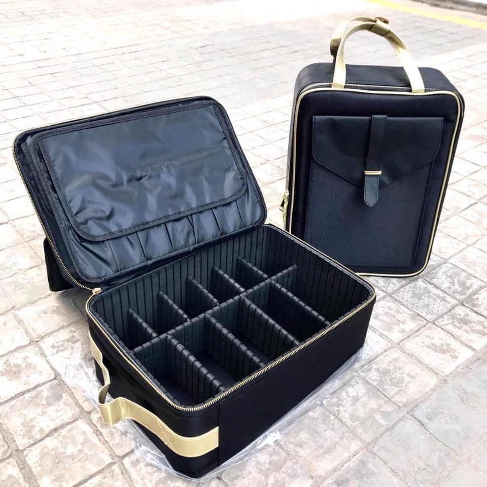 Cốp Đựng Đồ Trang Điểm Dạng Balo Viền Khóa Vàng Chuyên Nghiệp Cao Cấp