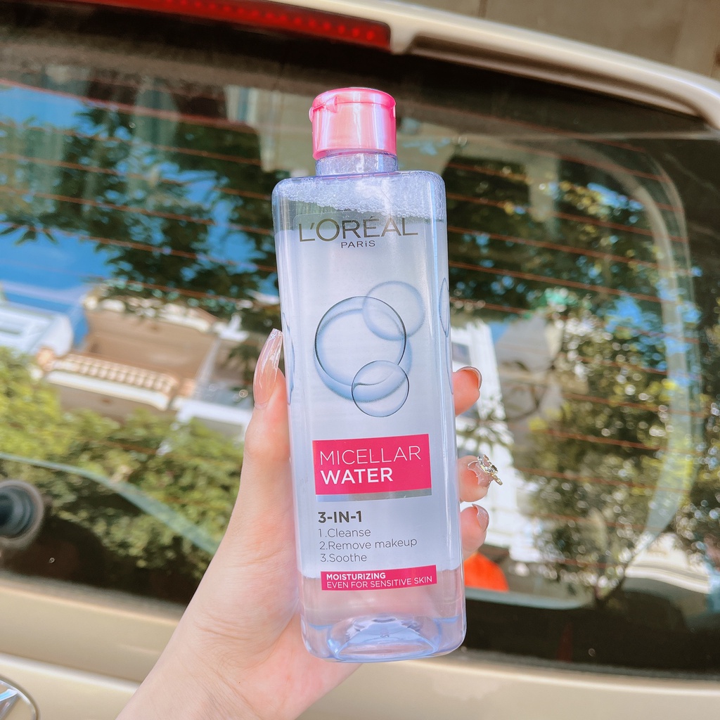 Nước tẩy trang L'Oreal Paris 3-in-1 Micellar Water 400ml, Nước tẩy trang cho mọi loại da, dịu nhẹ, se khít lỗ chân lông