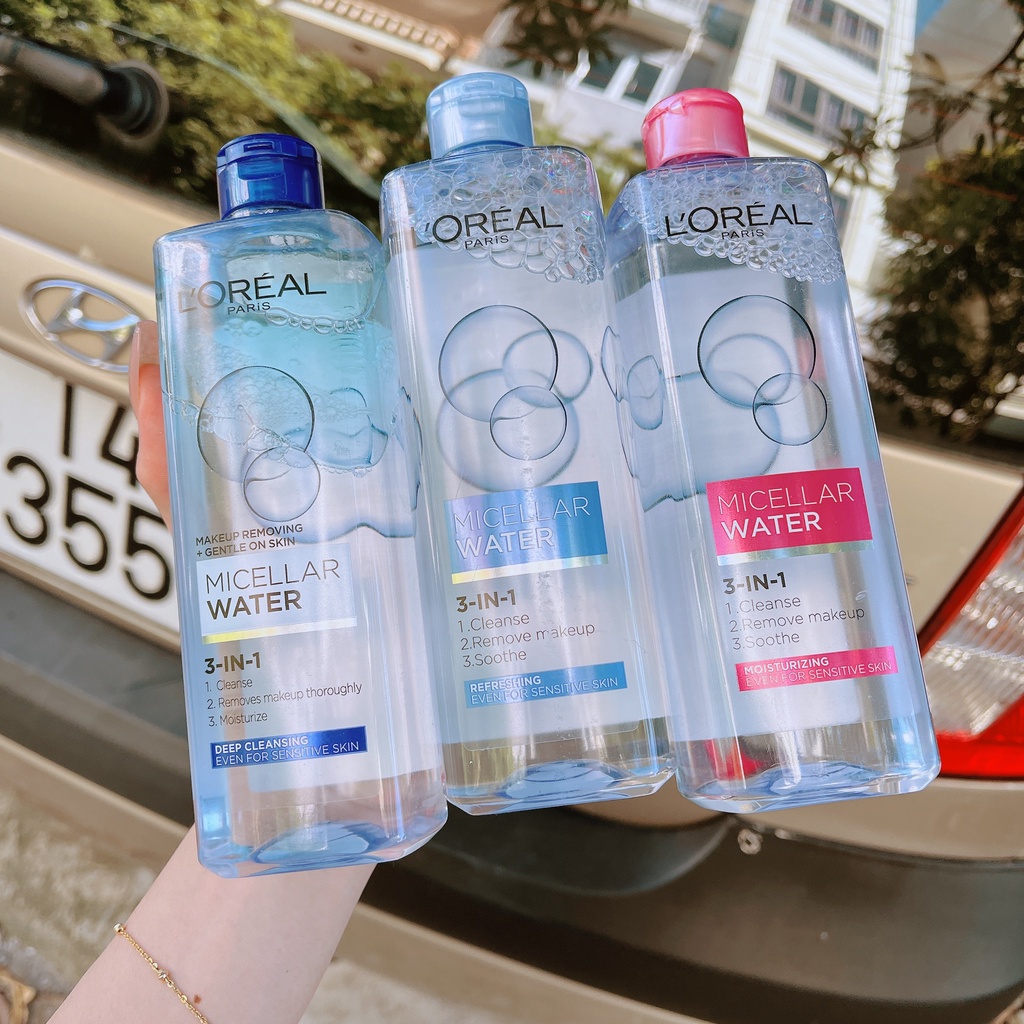 Nước tẩy trang L'Oreal Paris 3-in-1 Micellar Water 400ml, Nước tẩy trang cho mọi loại da, dịu nhẹ, se khít lỗ chân lông
