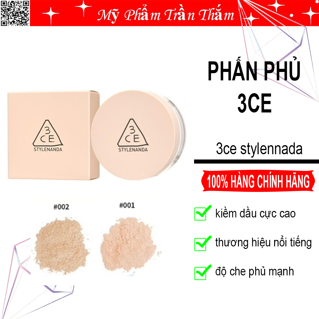 Phấn phủ bột 3ce Natural Finish Loose Powder 20g kiềm dầu giúp da mịn lì tự nhiên