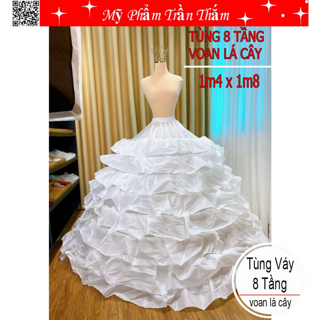 Tùng cô dâu váy xòe 8 tầng rộng to khung dẻo dễ dàng gấp gọn