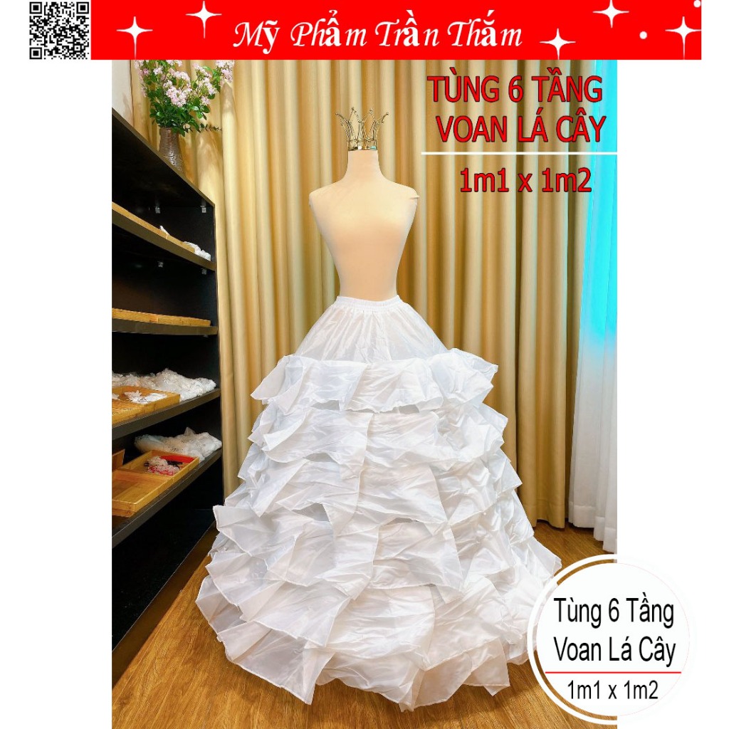 Tùng cô dâu váy xòe 6 tầng rộng phù hợp cho váy cỡ vừa và to khung dẻo dễ dàng gấp gọn