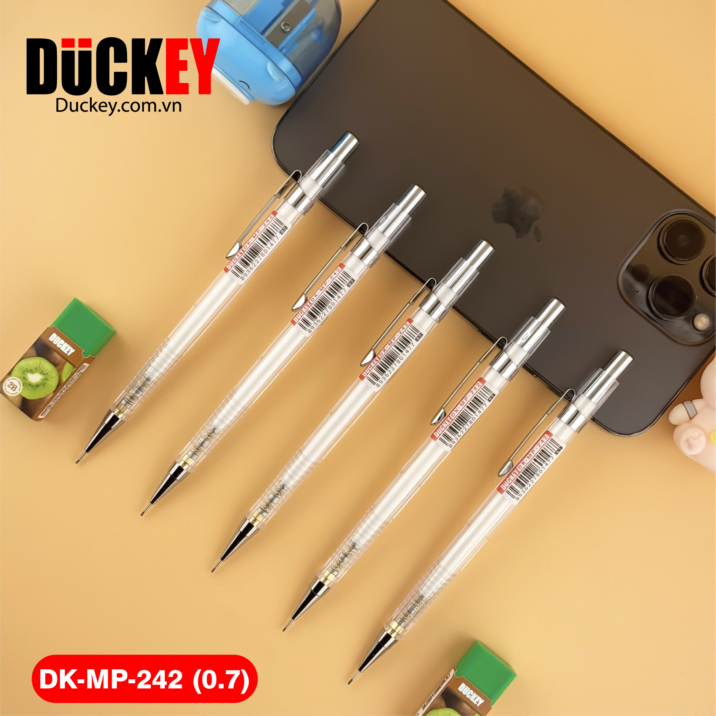 Bút chì kim Duckey DK-MP-242 0.7mm thân nhựa trong suốt siêu nhẹ.
