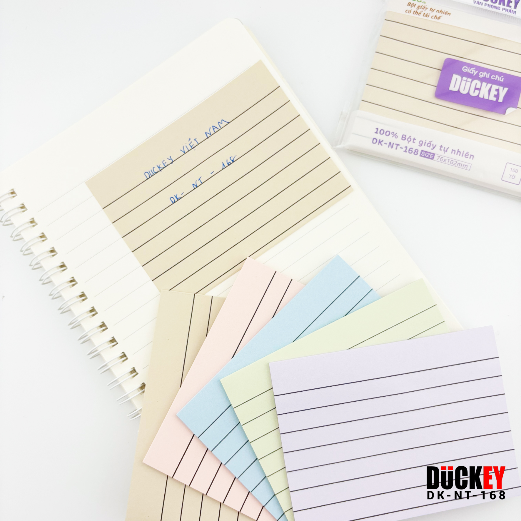Giấy nhớ 5 màu có dòng kẻ DUCKEY Pastel DK-NT-168 76x102mm
