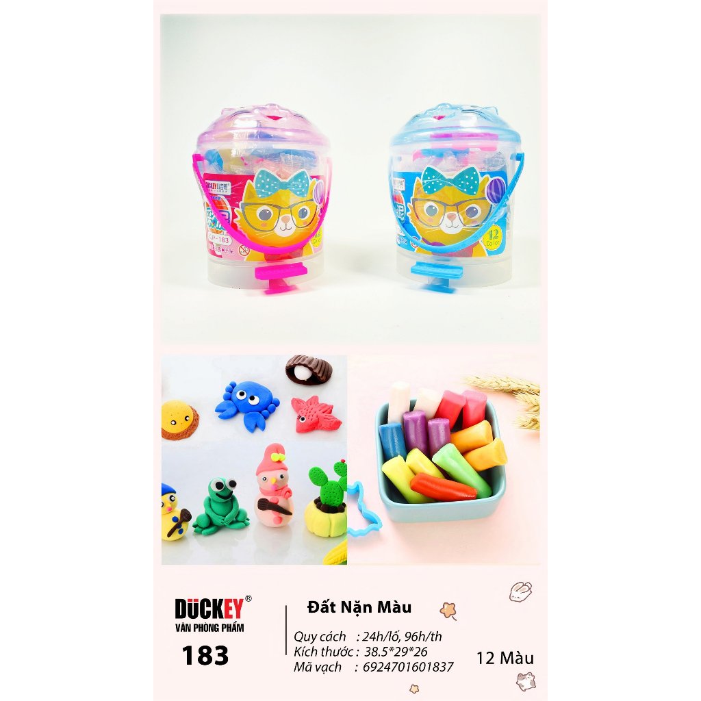 Đất nặn cho bé DUCKEY, Bộ sản phẩm XJY-183 được tặng kèm khuôn - 12 màu sắc - Làm từ bột mì - An toàn cho bé